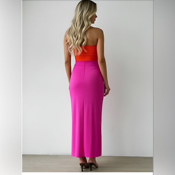 Slit Thigh Rib-knit Tube Dress Pink Orange - Picture 4 of 8